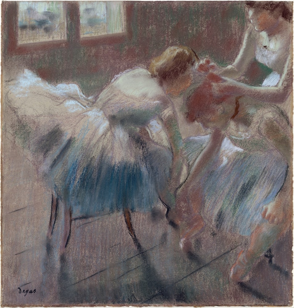 Three Dancers Preparing for Class  by Edgar Degas