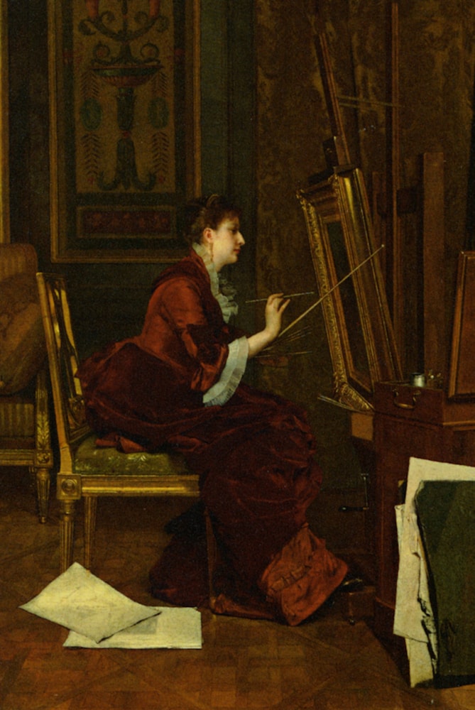 The Artist in Her Studio by Jules Adolphe Goupil Art Renewal Center