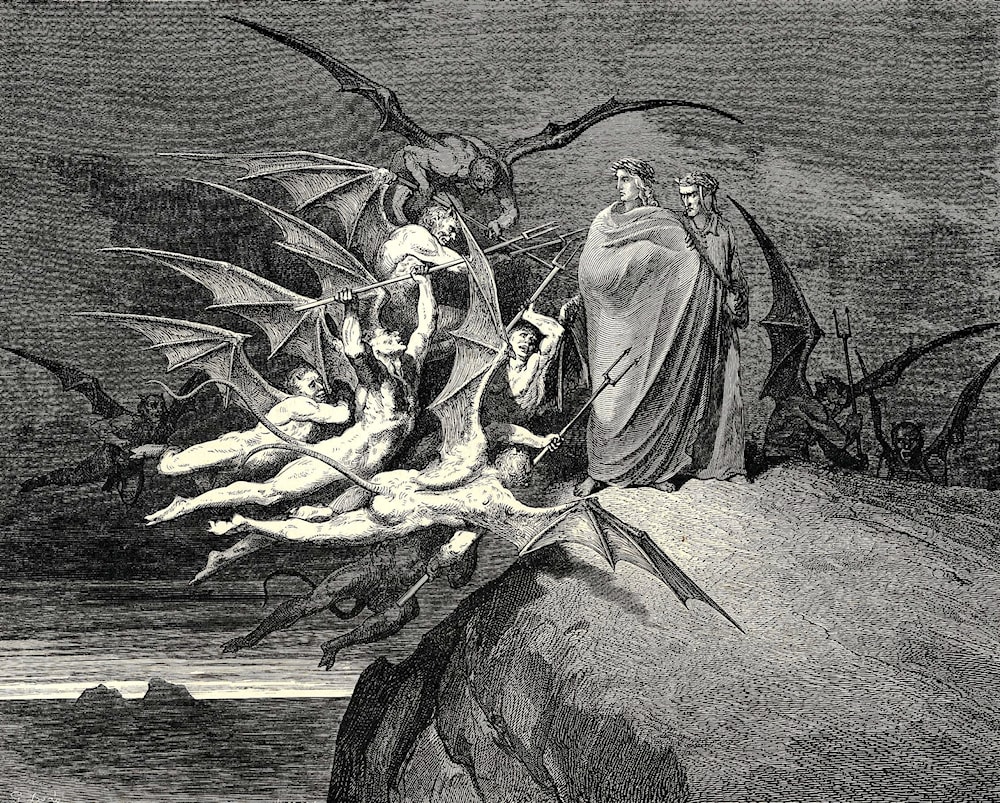 The Inferno, Canto 21, line 70 by Gustave Dore - Art Renewal Center