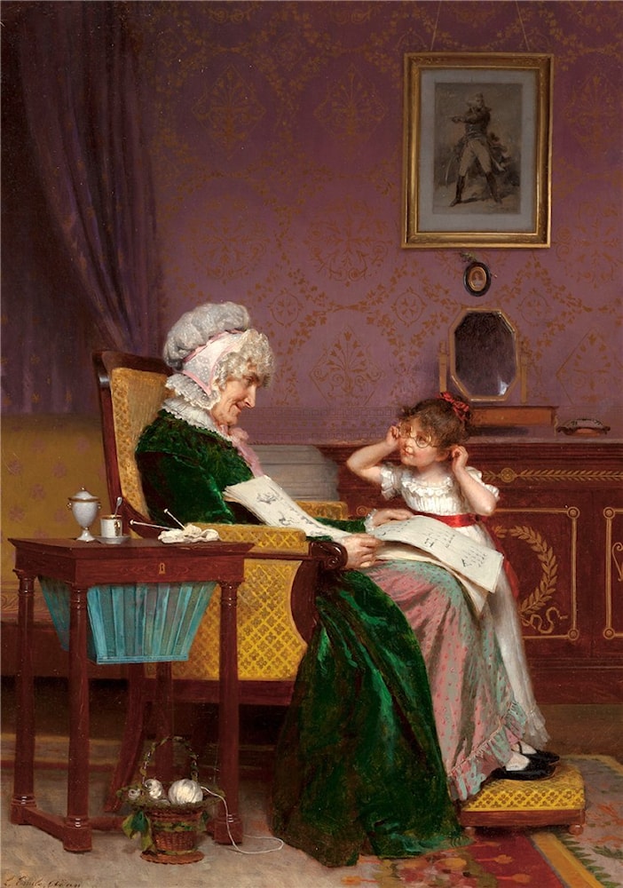 The First Lesson by Louis Emile Adan