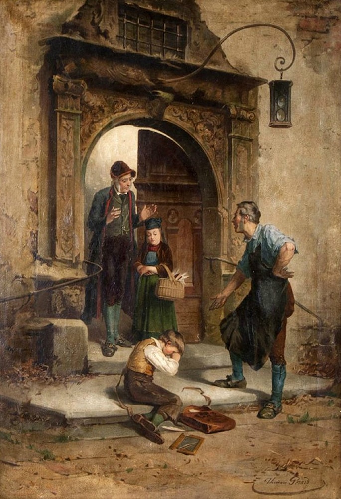 Boy In Shades Of Grey At School Entrance by Theodore Gerard