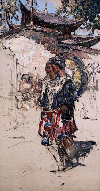 Burmese Maidens Outside a Temple