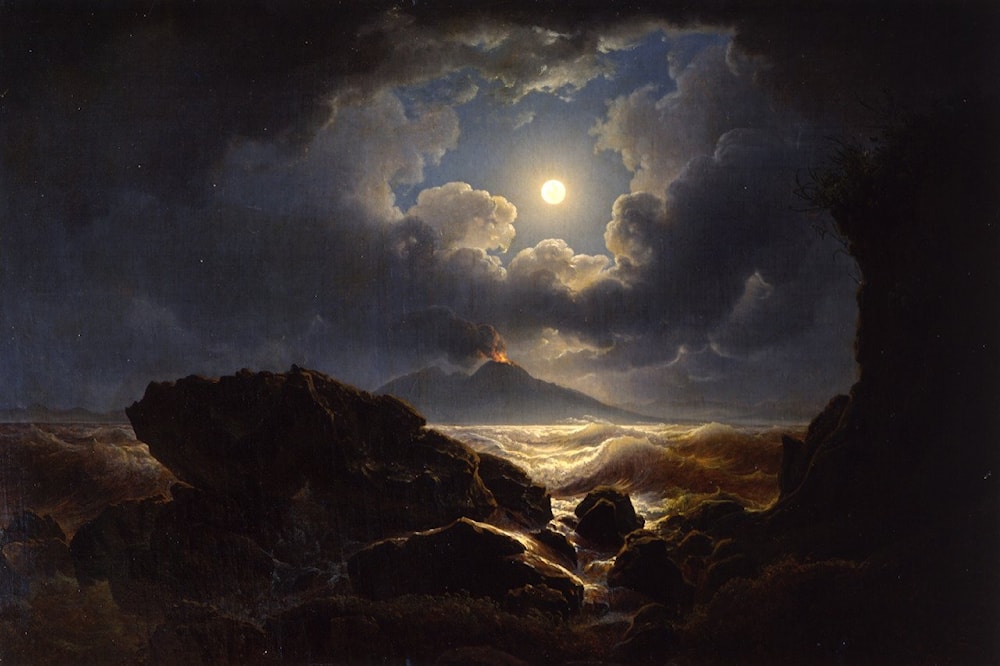 Moonlight Storm in the Gulf of Naples by Josef Rebell - Art