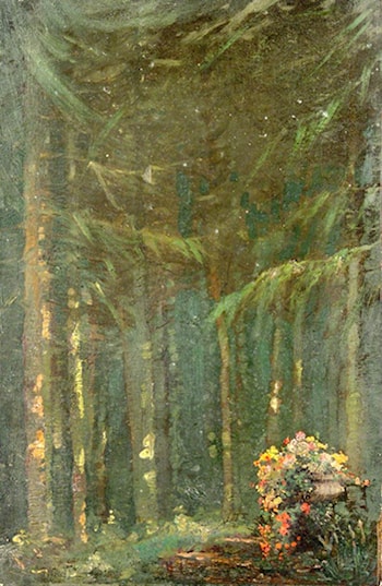 Dark Trees and Floral Urn