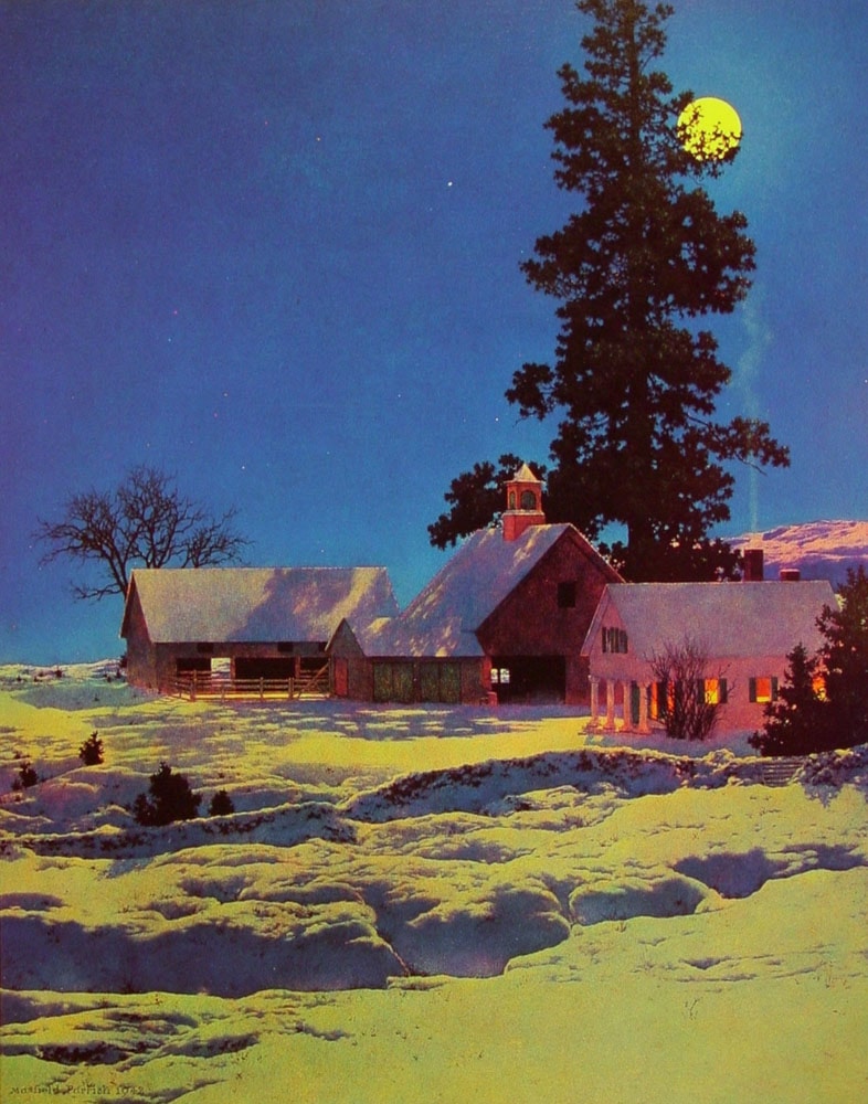 Moonlit Night, Winter by Maxfield Parrish - Art Renewal Center
