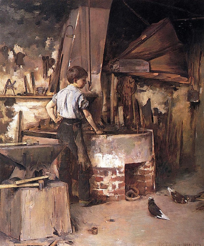 The Apprentice Blacksmith by Theodore Robinson - Art Renewal Center