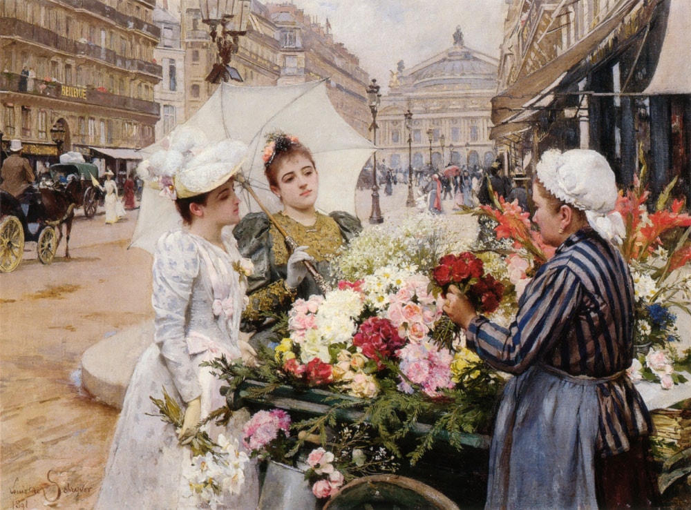 The Flower Seller, Avenue de L'Opera, Paris by Louis Marie de