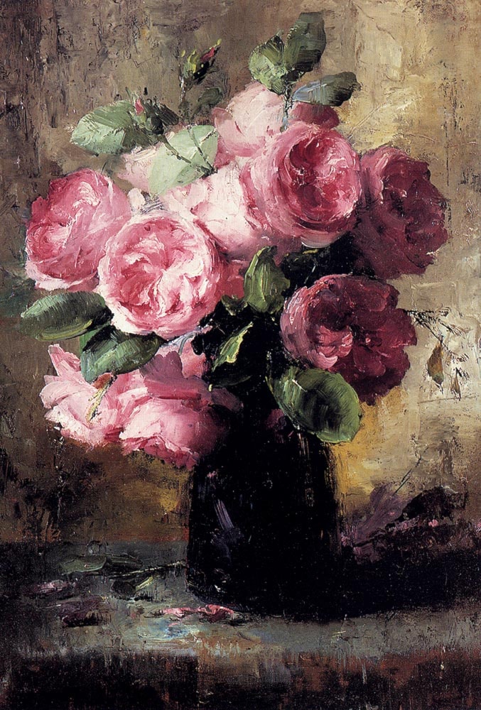 Pink Roses In A Vase by Frans Mortelmans - Art Renewal Center