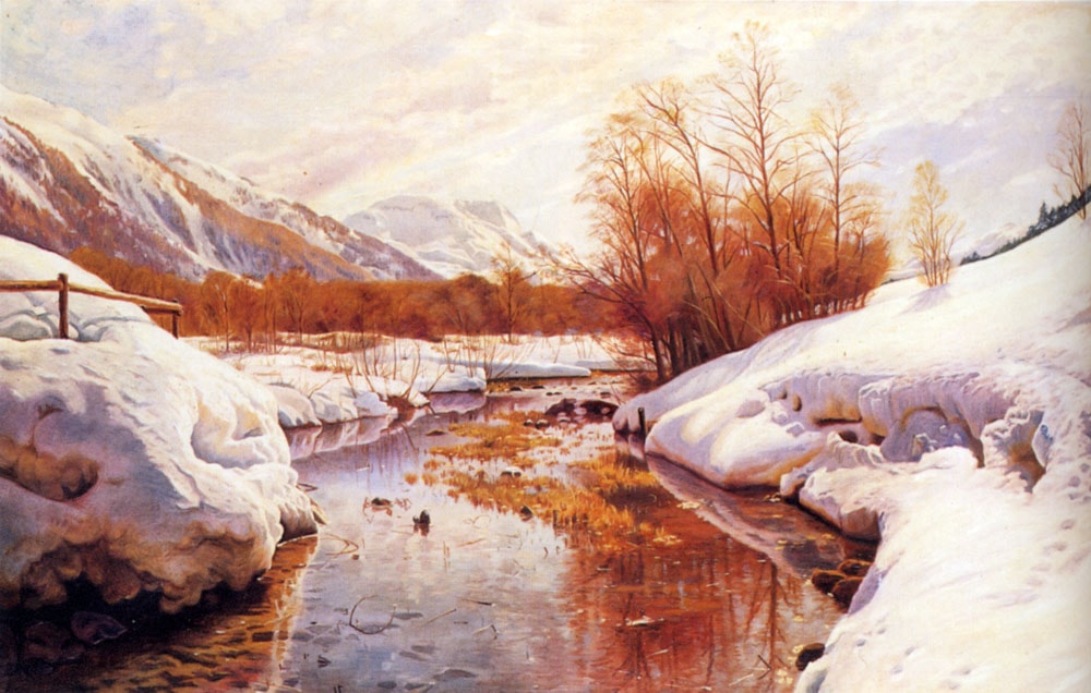 A Mountain Torrent In A Winter Landscape by Peder Mørk Mønsted