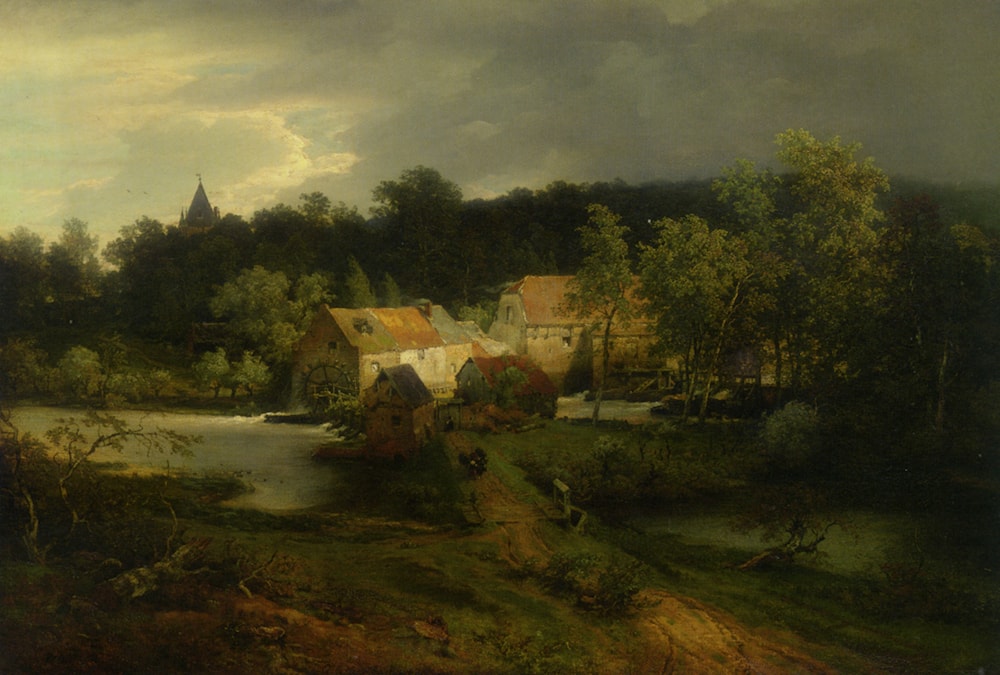 The Watermill in the Village by Andreas Achenbach Art Renewal Center