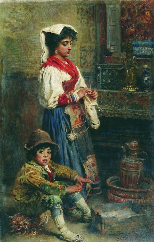 OKSEAS Quadro Su Tela 60x90cm - Domenica Sera In Un Villaggio Russo Di Makovsky - Stampe D'Arte Famose Per Decorazione Pareti Corridoio E Soggiorno
