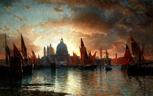 Tableau Toile William Stanley Haseltine - Santa Maria Della Salute Coucher De Soleil, Prêt à Accrocher