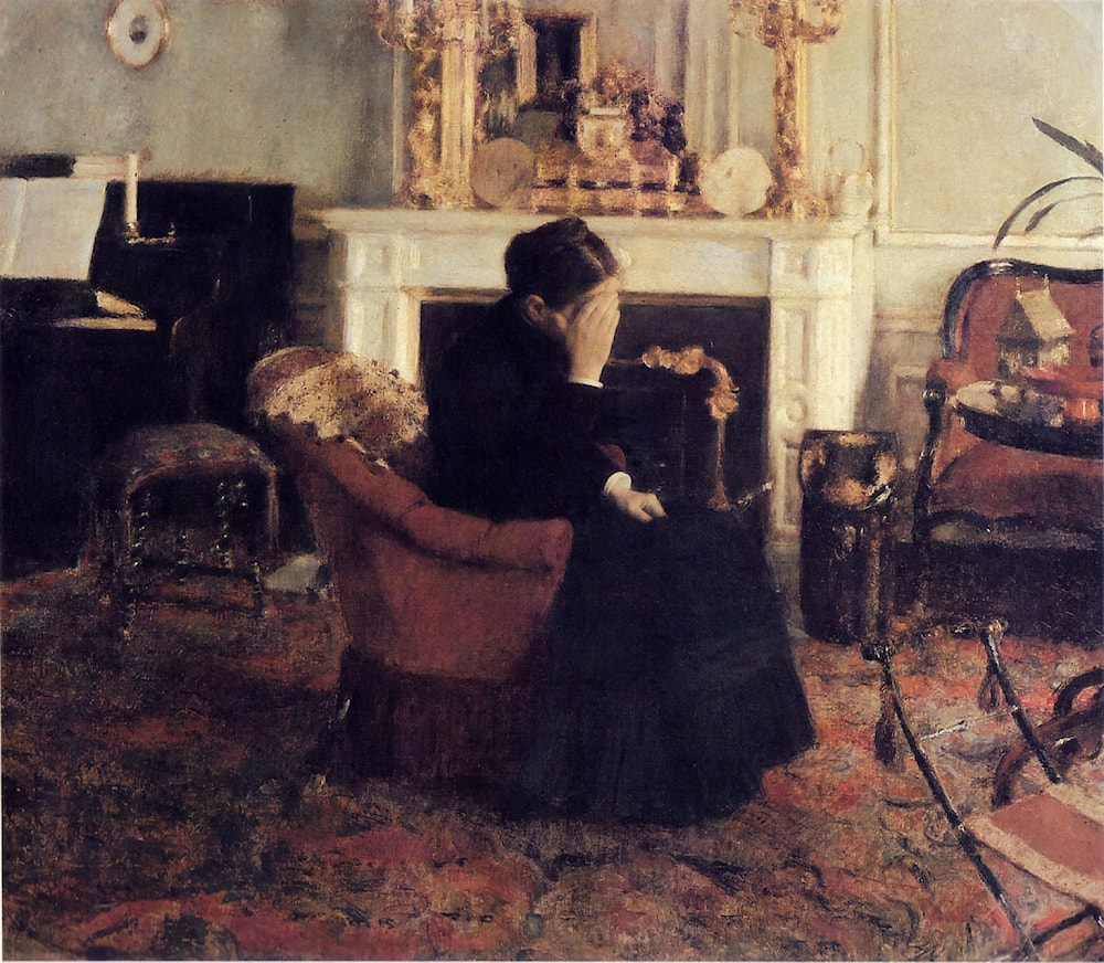 Listening to Music by Schumann by Fernand Khnopff - Art Renewal Center
